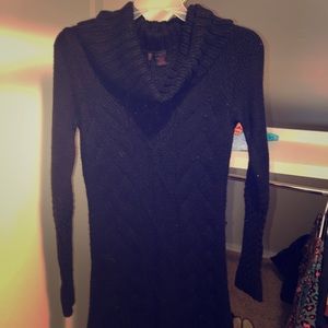 Midi Black Sweater Dress Long-Sleeve